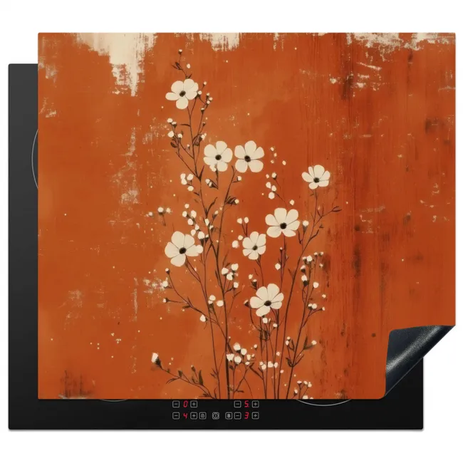 Induction hob cover - Flowers - White - Subtle - Rust color