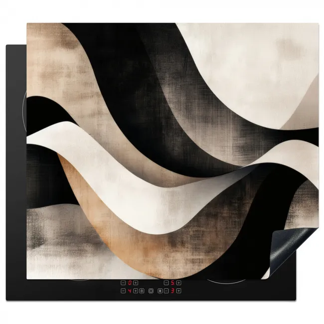 Induction hob cover - Abstract - Waves - Black - Weathered
