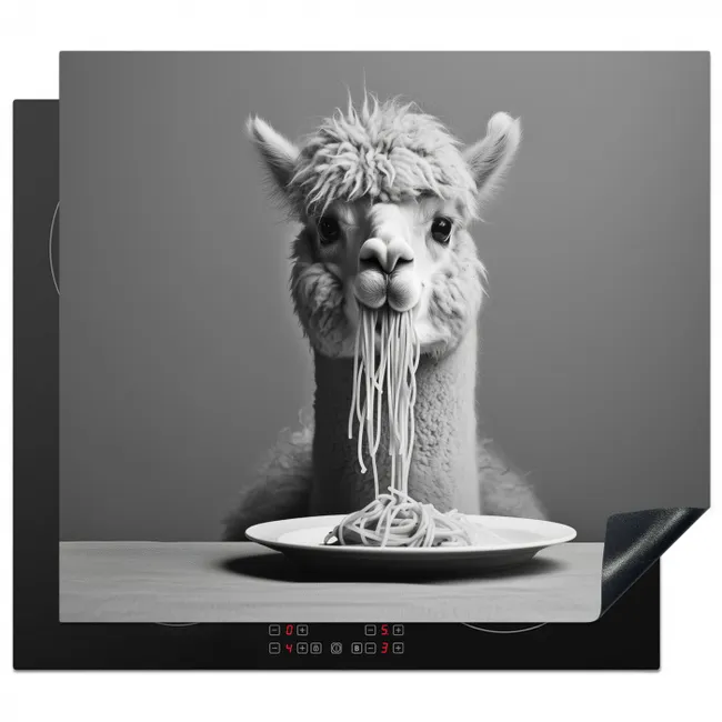 Induction hob cover - Alpaca - Pasta - Black - White - Funny - Animals