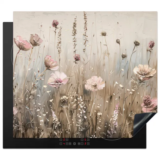Induction hob cover - Flowers - Pink - Modern - Beige