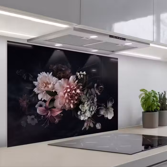 Kitchen splashback for hob - Nocturnal Flower Arrangement