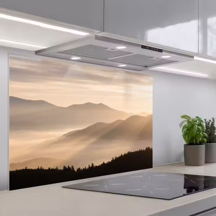 Kitchen splashback for hob - Mountains - Fog - Sunbeams