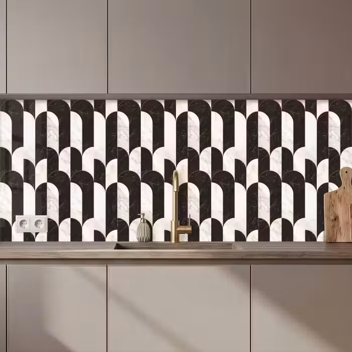 Kitchen splashback - Arches - Tiles - Marble - Black - White