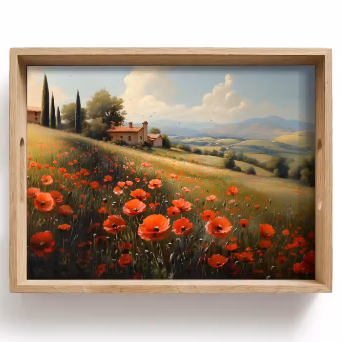 Tray - Poppies - Red - Hills - Landscape