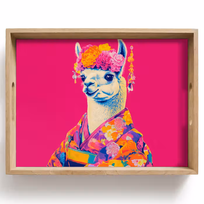 Tray - Lama - Kimono - Flower Wreath - Bright Pink
