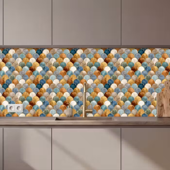 Kitchen splashback - Scale shape - Earth tones - Metallic - Glossy