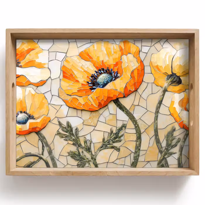 Tray - Poppies - Orange - Mosaic - Leaves