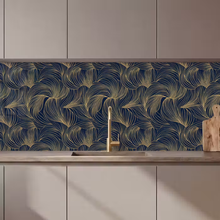 Kitchen splashback - Abstract - Lines - Blue - Gold