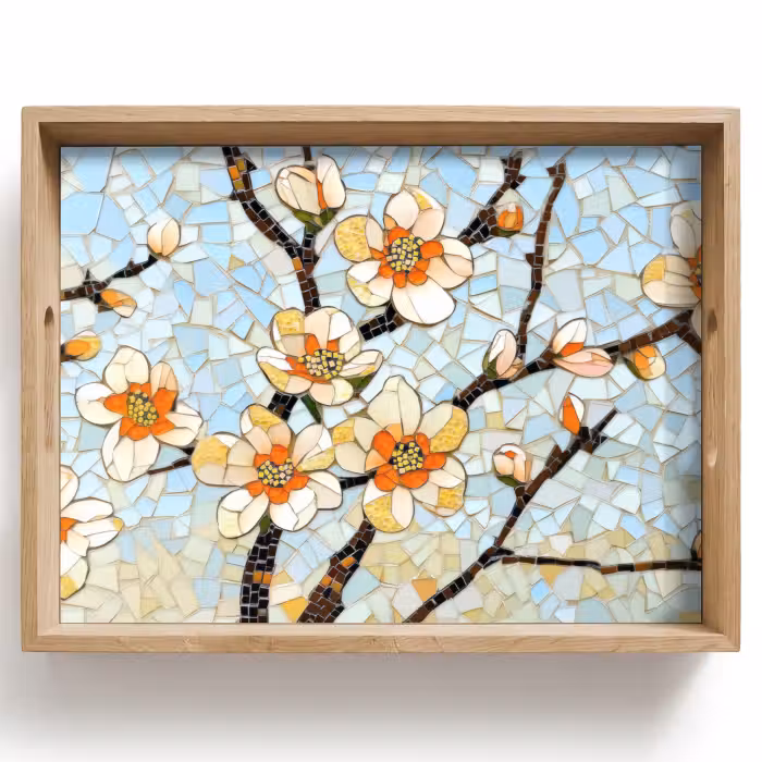 Tray - Blossoms - White - Mosaic - Branch