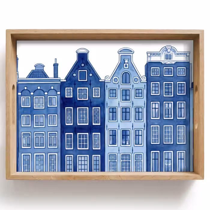 Tray - Watercolor - Canal houses - Delft - Blue