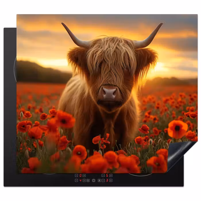 Induction hob protector - Scottish highlander - Roses - Field of flowers - Sunset