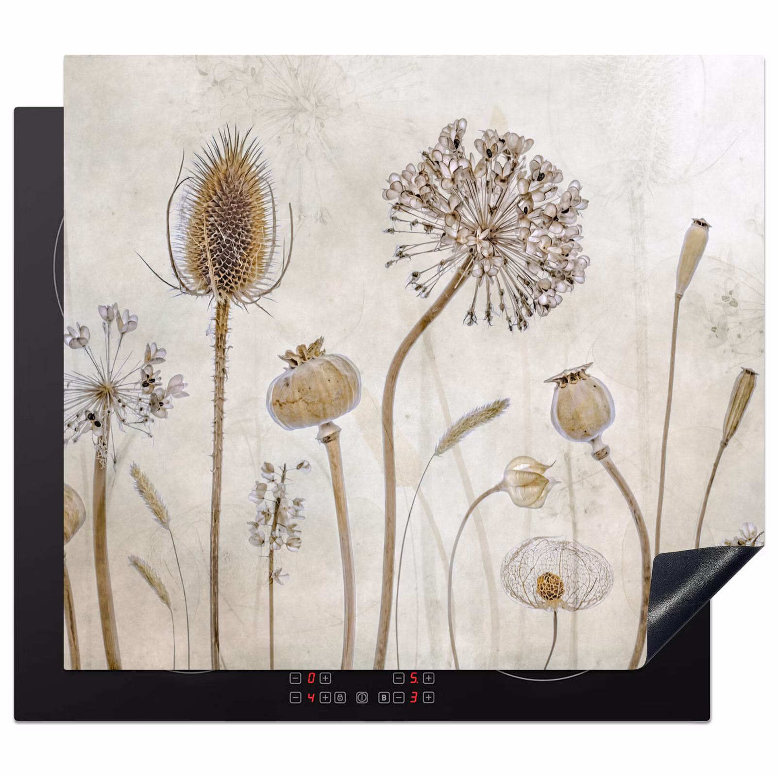 Induction hob protector - Botanical Elegance in Sepia — 1