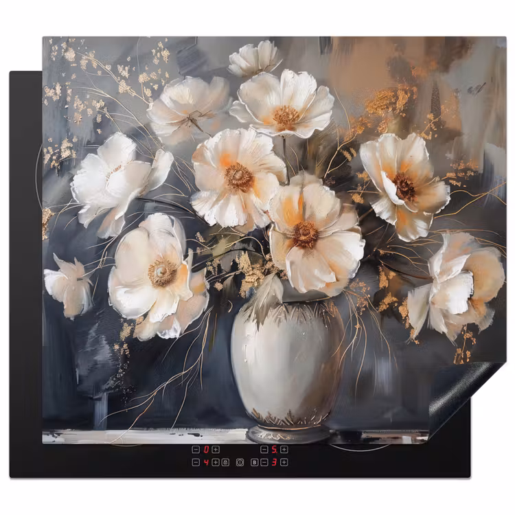 Induction hob protector - Flowers - White - Vase - Modern — 1