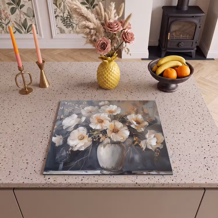 Induction hob protector - Flowers - White - Vase - Modern — 3