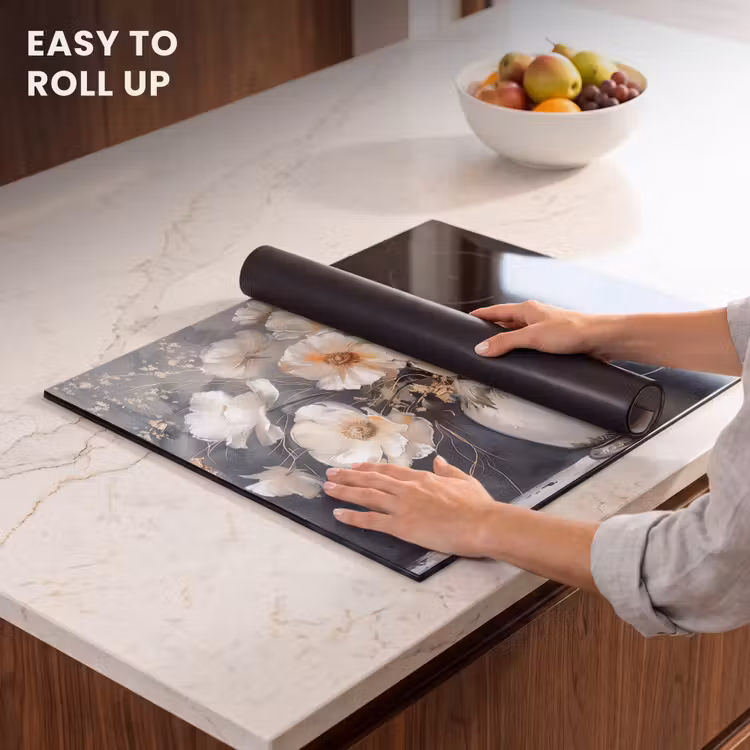 Induction hob protector - Flowers - White - Vase - Modern — 6