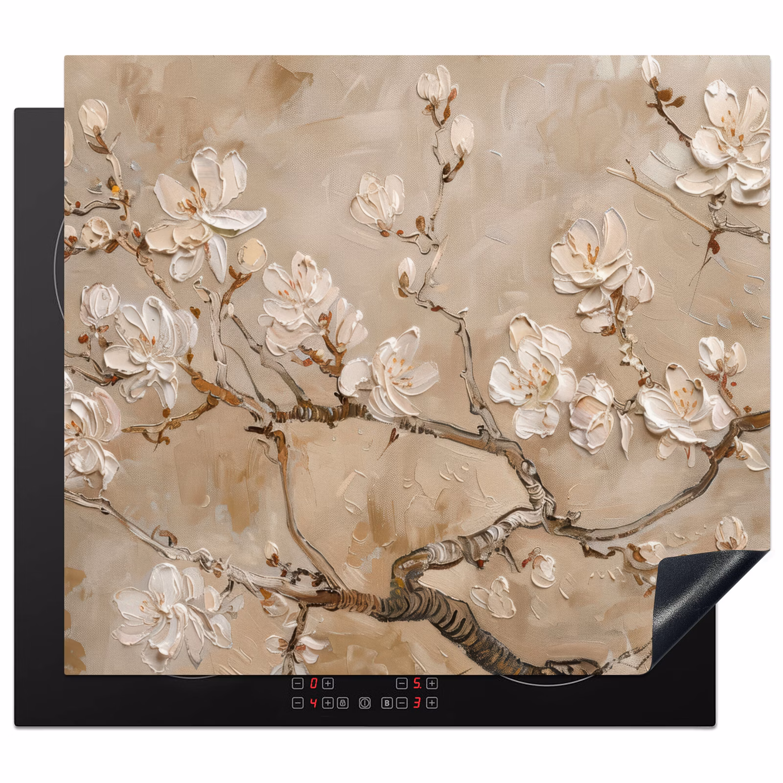 Induction hob protector - Flowers - Modern - Beige - White - Blossom — 1