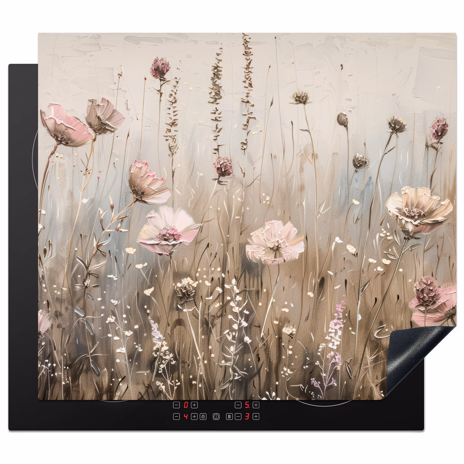 Induction hob protector - Flowers - Pink - Modern - Beige — 1