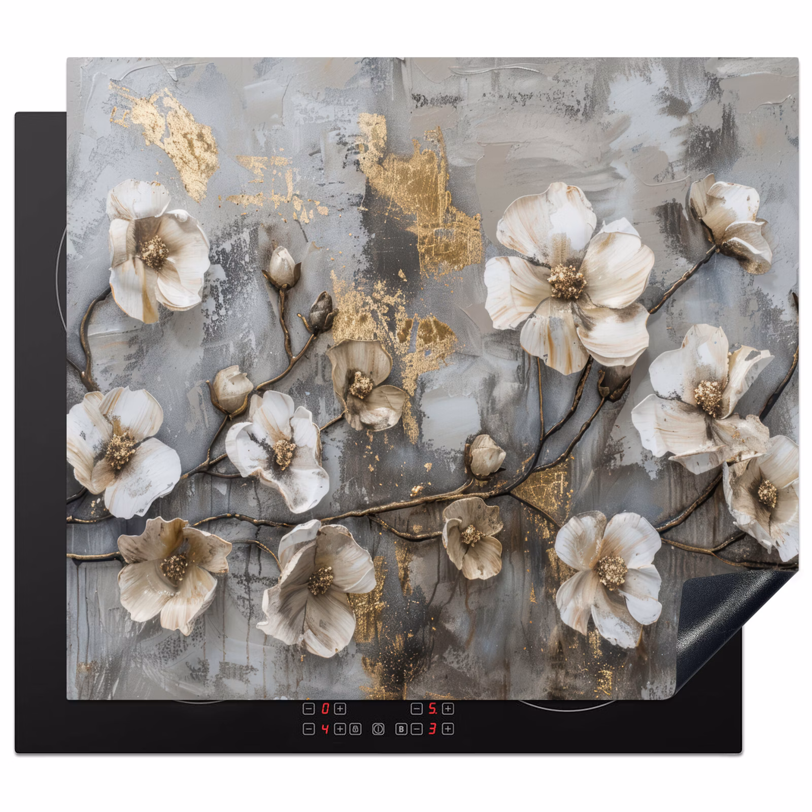 Induction hob protector - Flowers - White - Gray - Gold - Luxury — 1