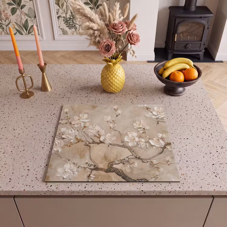Induction hob protector - Flowers - Modern - Beige - White - Blossom — 3