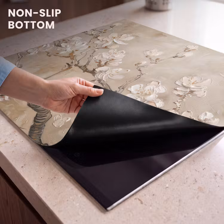 Induction hob protector - Flowers - Modern - Beige - White - Blossom — 5