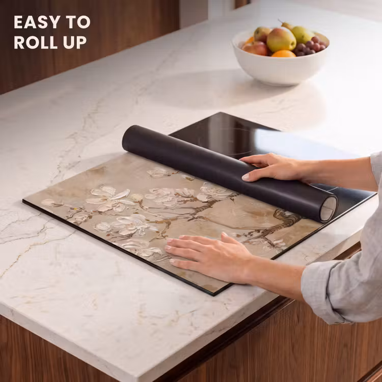 Induction hob protector - Flowers - Modern - Beige - White - Blossom — 6
