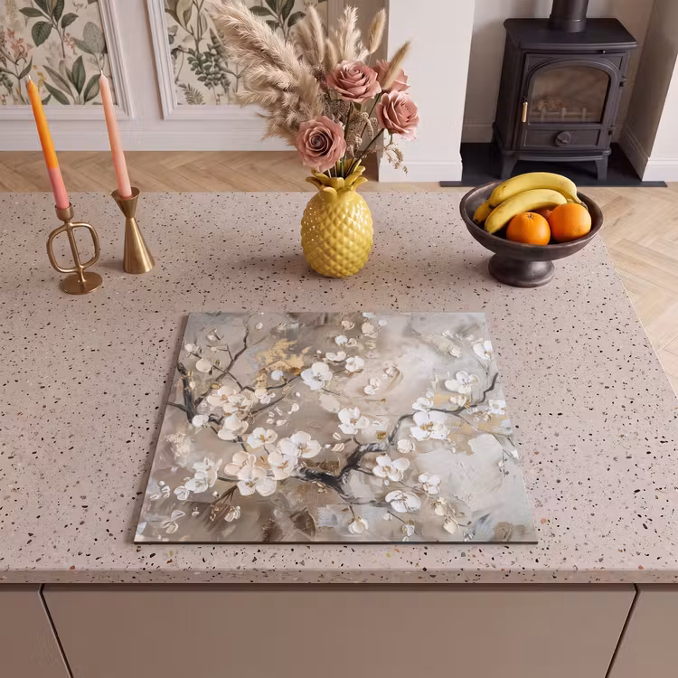 Induction hob protector - Flowers - White - Gold - Beige - Luxury — 3