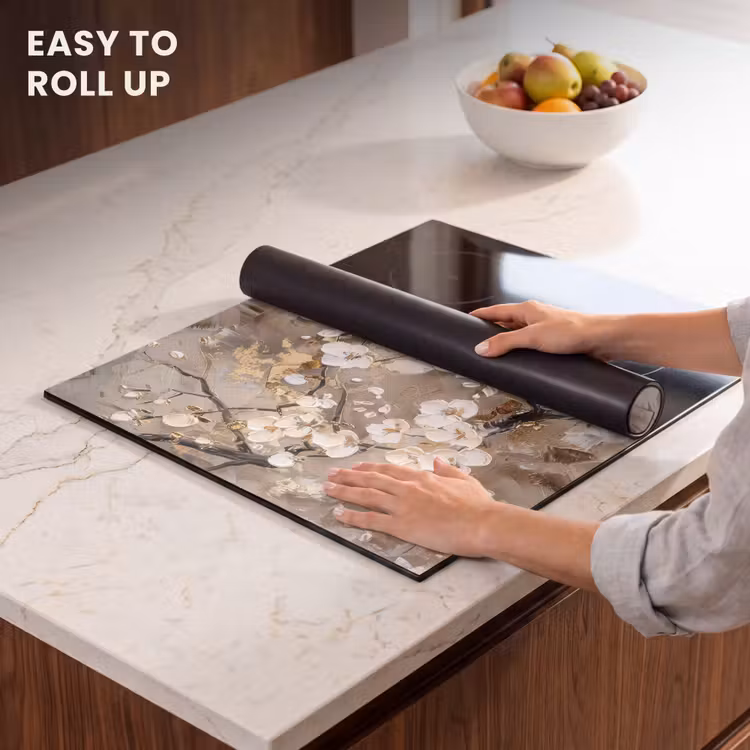 Induction hob protector - Flowers - White - Gold - Beige - Luxury — 6