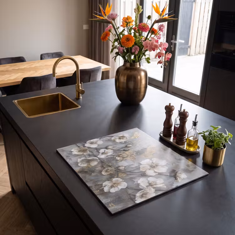 Induction hob protector - Flowers - White - Gray - Gold - Luxury — 2