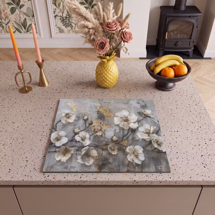Induction hob protector - Flowers - White - Gray - Gold - Luxury — 3