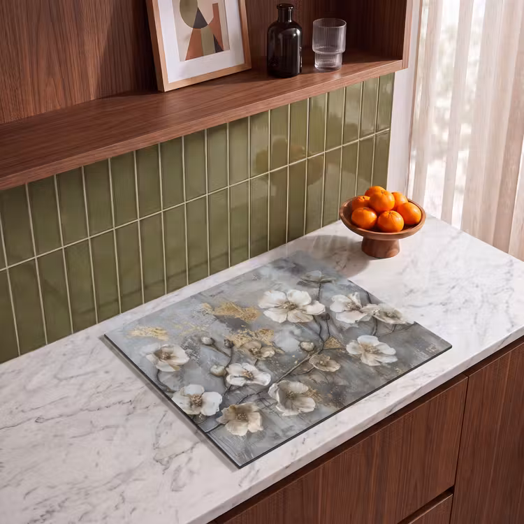 Induction hob protector - Flowers - White - Gray - Gold - Luxury — 4
