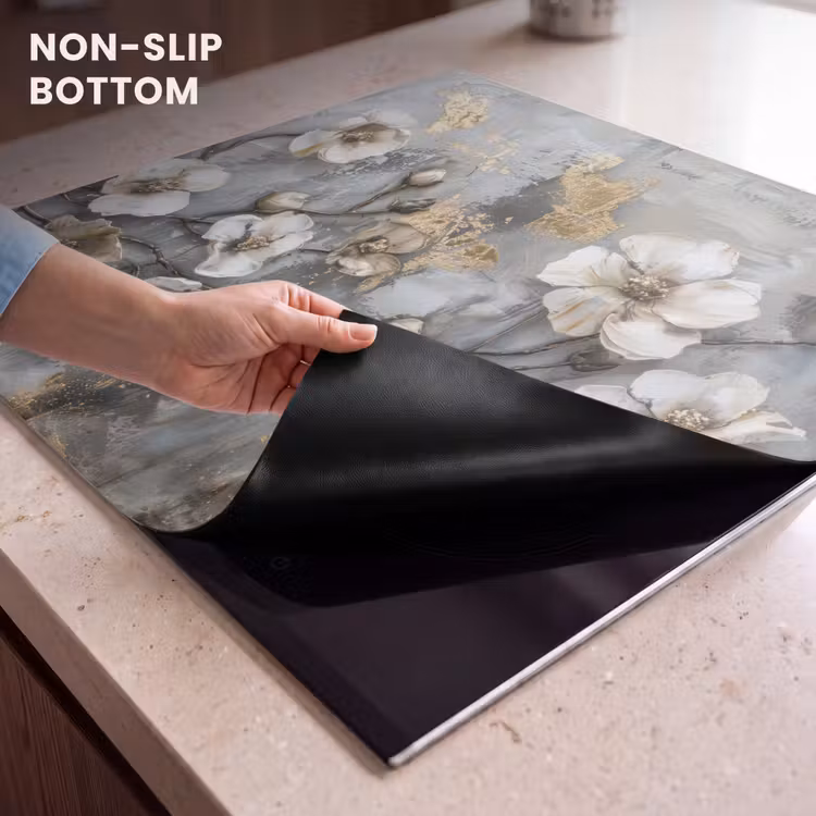 Induction hob protector - Flowers - White - Gray - Gold - Luxury — 5