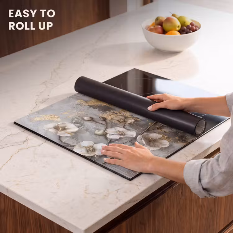 Induction hob protector - Flowers - White - Gray - Gold - Luxury — 6