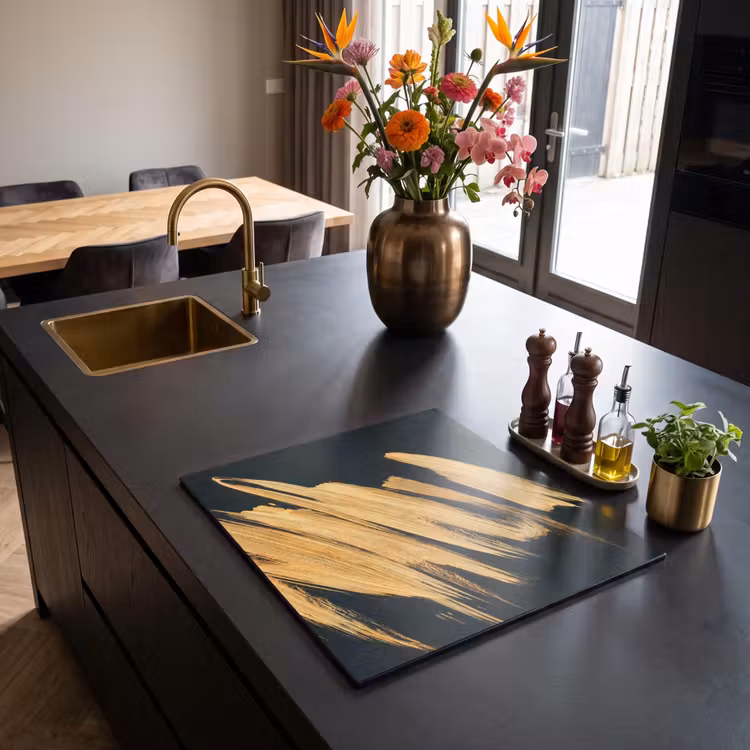 Induction hob protector - Golden Strokes: Brush and Elegance — 2