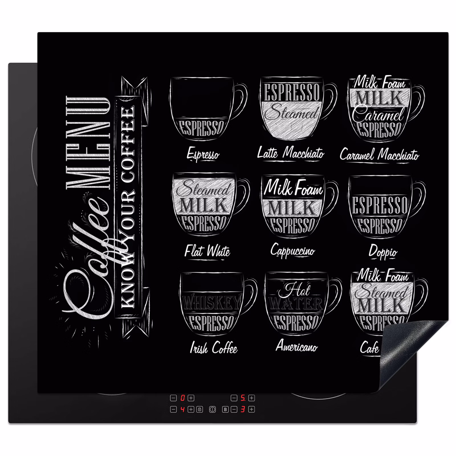 Induction hob protector - Black and White Menu Art of Coffee Specialties — 1