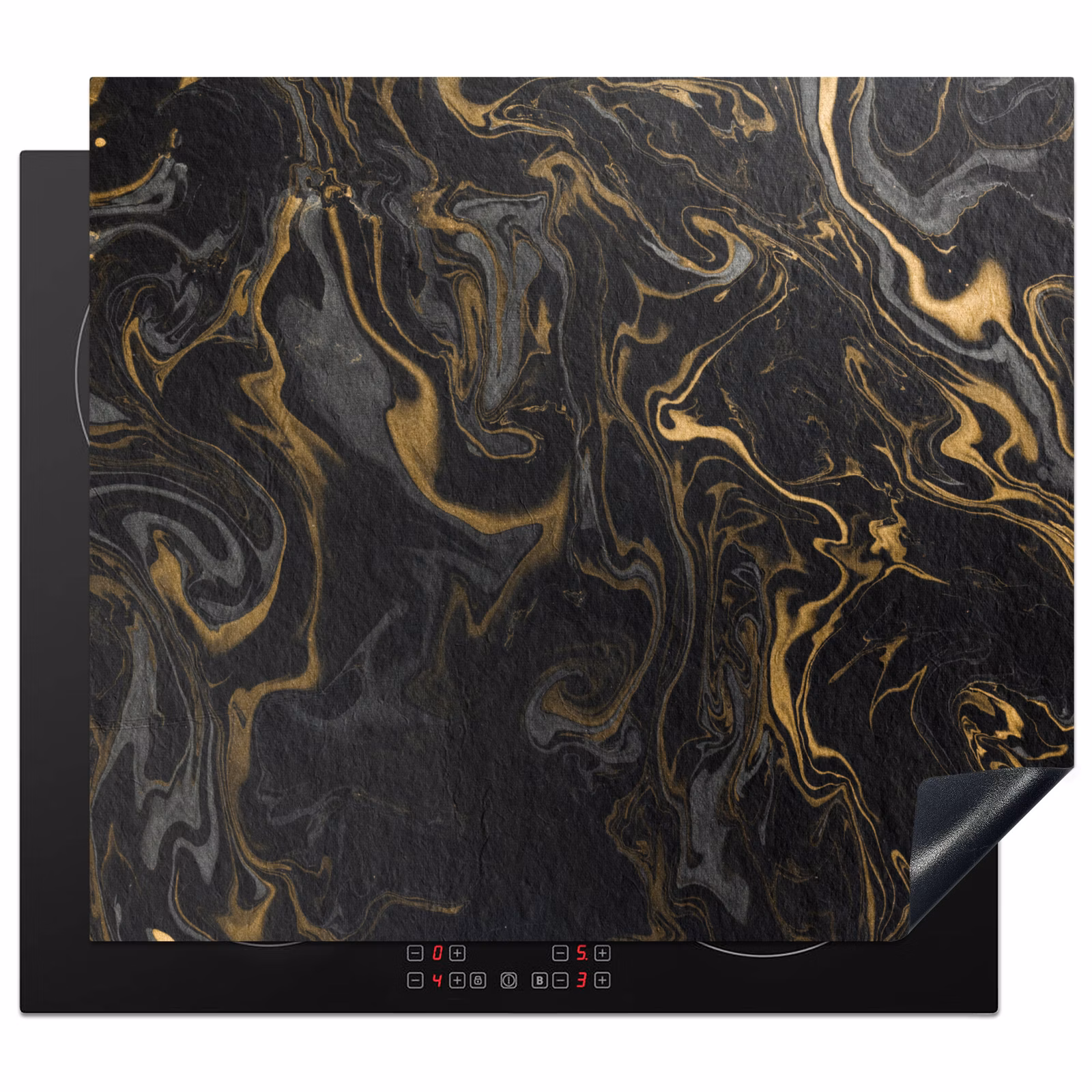 Induction hob protector - Golden Rivers in Black Marble — 1