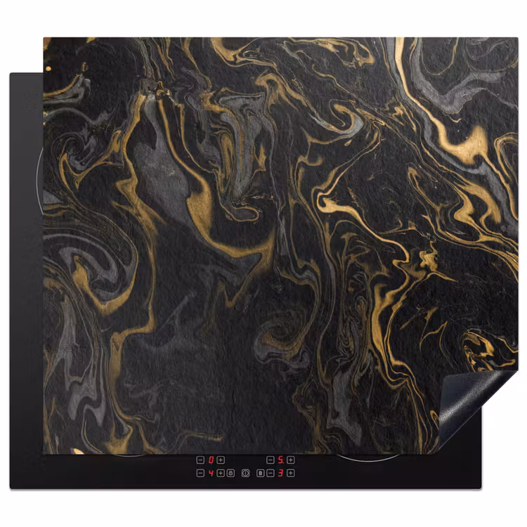 Induction hob protector - Golden Rivers in Black Marble — 1