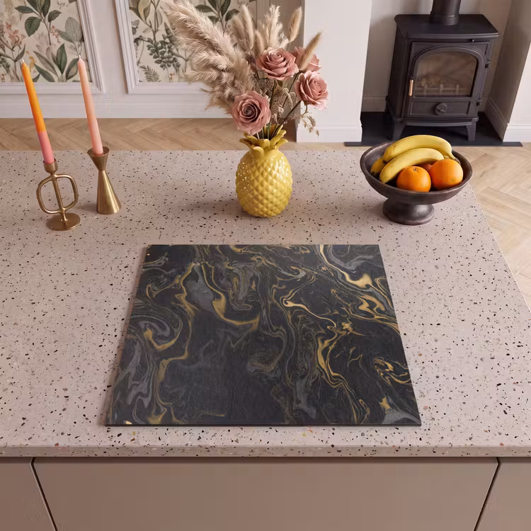 Induction hob protector - Golden Rivers in Black Marble — 3
