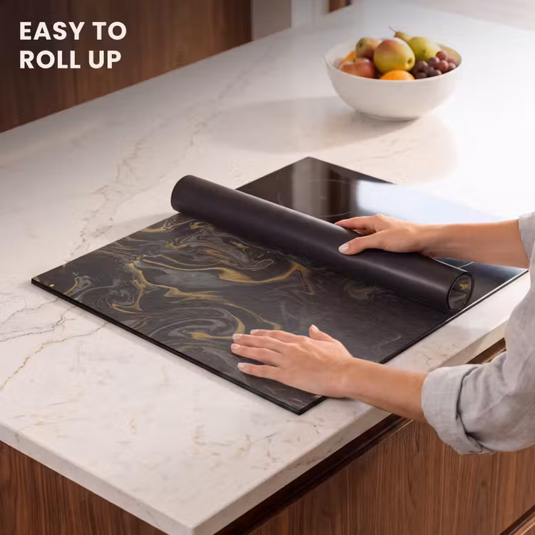 Induction hob protector - Golden Rivers in Black Marble — 6