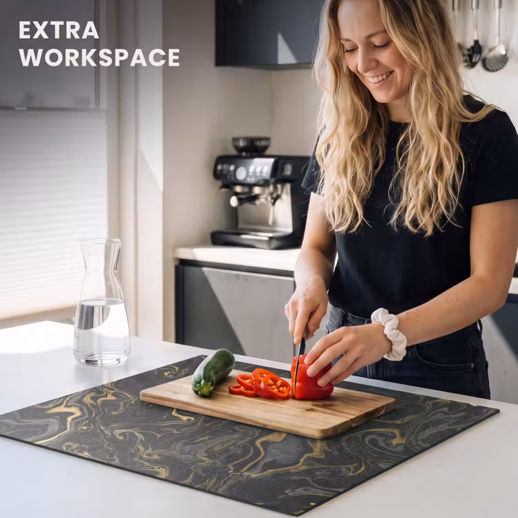 Induction hob protector - Golden Rivers in Black Marble — 7