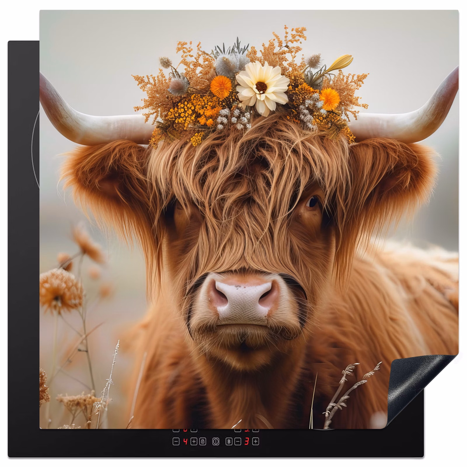Induction hob protector - Scottish highlander - Flowers - Animals - Cow — 1