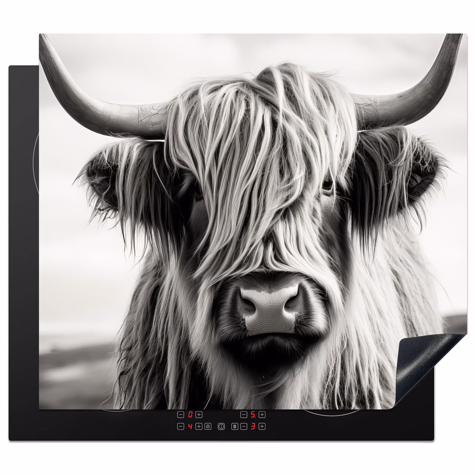 Induction hob protector - Scottish highlander - Black and white - Cow - Animals — 1