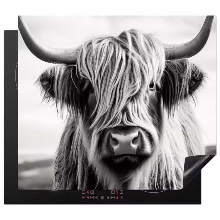 Induction hob protector - Scottish highlander - Black and white - Cow - Animals — 1