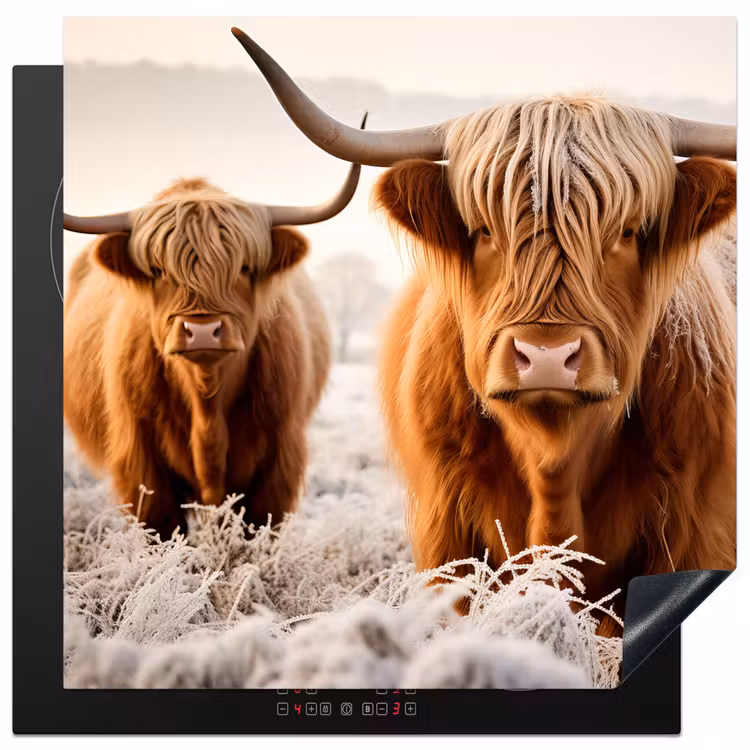 Induction hob protector - Scottish highlander - Grass field - Winter - Cow — 1