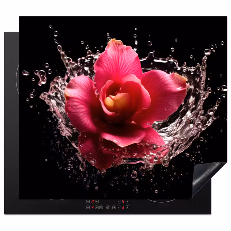 Induction hob protector - Flowers - Pink - Water - Black - Botanical - Nature — 1