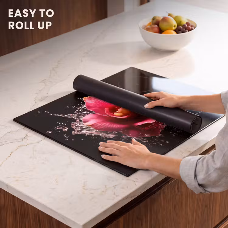 Induction hob protector - Flowers - Pink - Water - Black - Botanical - Nature — 6