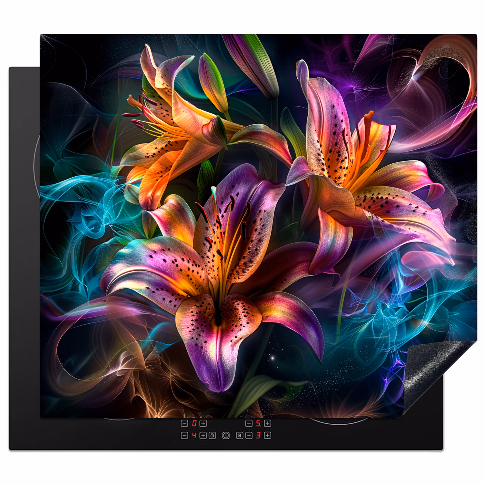 Induction hob protector - Vibrant Lilies in Light Show — 1