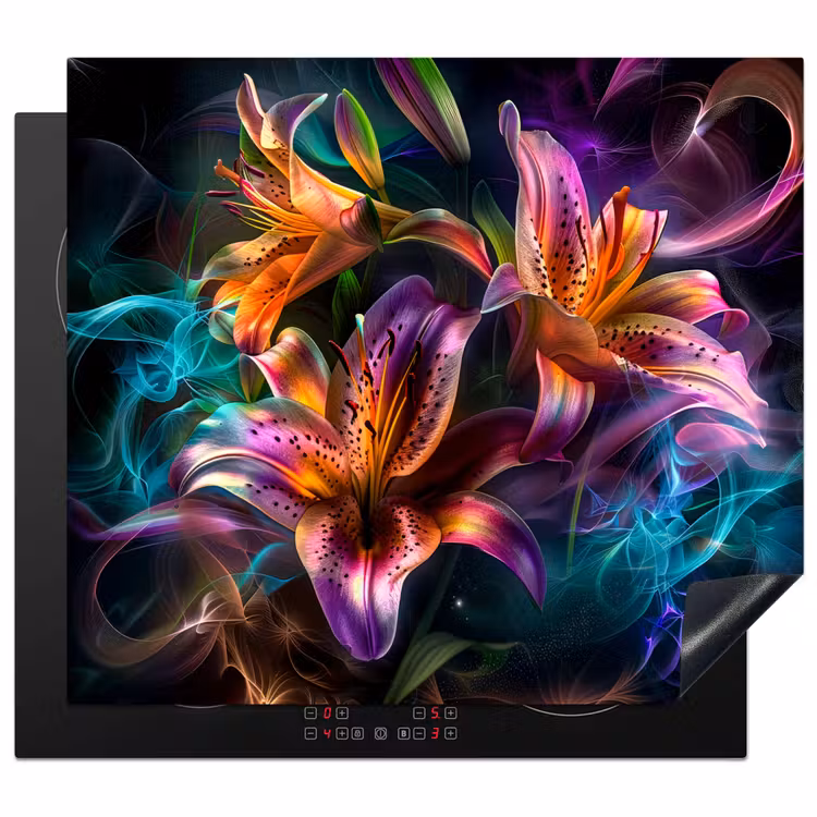 Induction hob protector - Vibrant Lilies in Light Show — 1