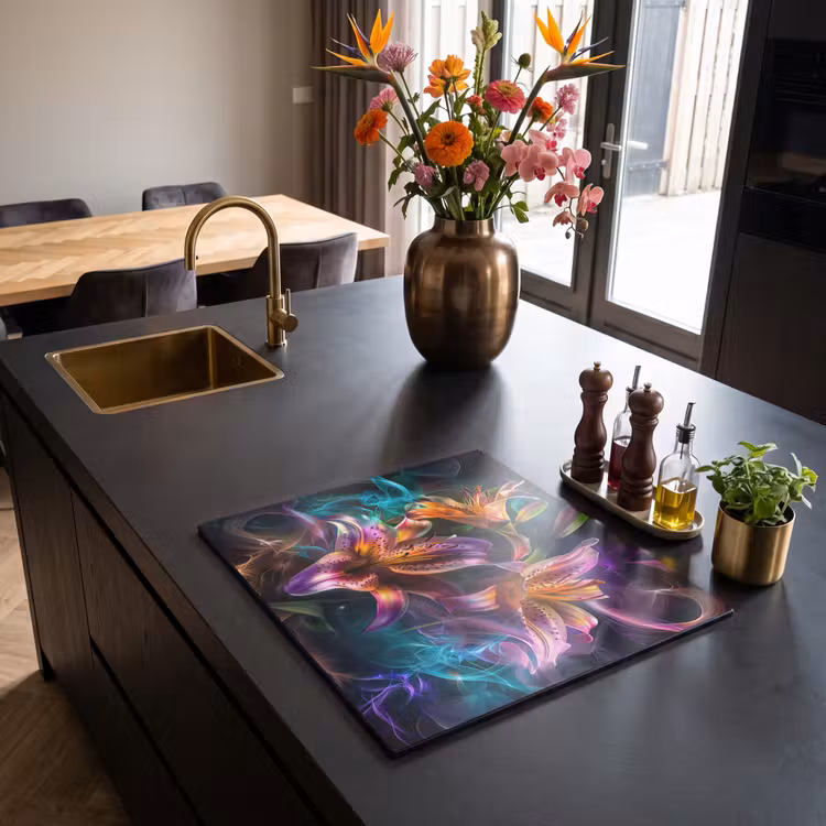 Induction hob protector - Vibrant Lilies in Light Show — 2