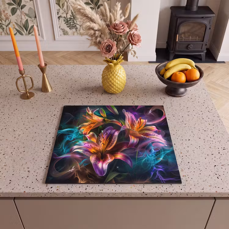 Induction hob protector - Vibrant Lilies in Light Show — 3