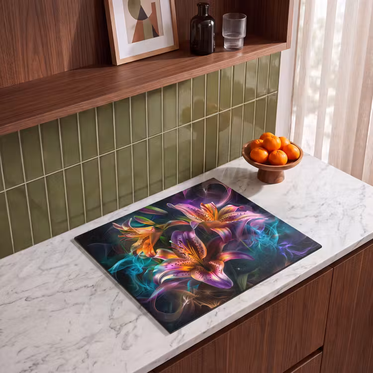 Induction hob protector - Vibrant Lilies in Light Show — 4